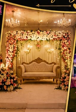 Bridal sofa floral backdrop