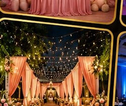 Fairy light aisle walkway with florals